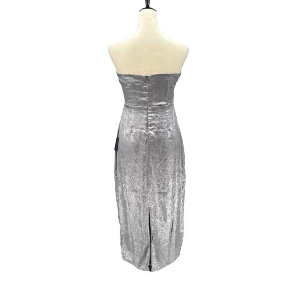 Lulu’s NWT Ideal Essence Shiny Silver Metallic Strapless Elegant Midi Dress - Picture 7 of 16